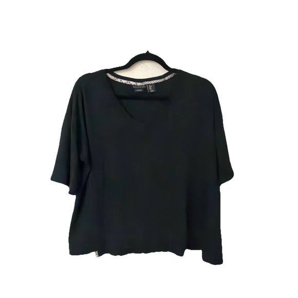 Tahari Tops - TAHARI Black L 100% LINEN Short Sleeve Blouse Top Shirt Boho Logenlook Resort